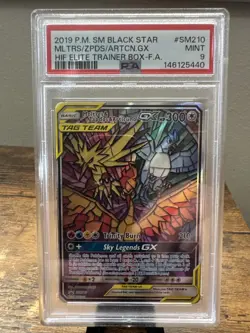 Pokemon Sun & Moon Hidden Fates ETB Moltres Zapdos Articuno GX SM210 Promo PSA 9 - Image 1