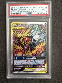 Pokemon Sun & Moon Hidden Fates ETB Moltres Zapdos Articuno GX SM210 Promo PSA 9 - Image 2