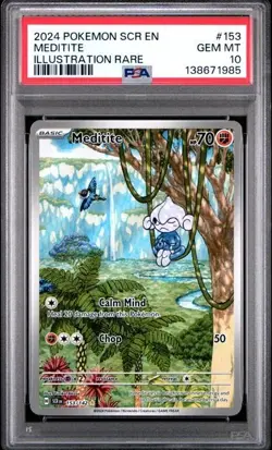 PSA 10 Meditite 153/142 Stellar Crown Illustration Rare Pokemon TCG - Image 1