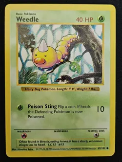 Shadowless Weedle 69/102 Base Set Non Holo Common WoTC Pokemon TCG 1999 NM/LP - Image 1