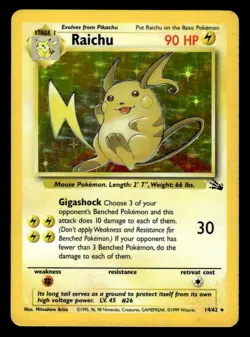 Pokemon TCG Fossil #14/62 Raichu (14) HP+ - Image 1