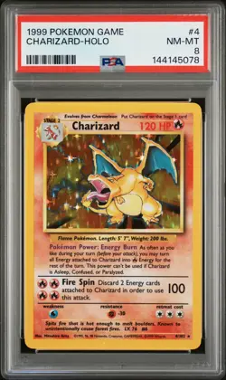 1999 POKEMON BASE SET UNLIMITED #4 CHARIZARD-HOLO PSA 8 - Image 1