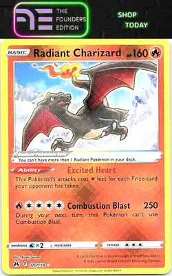 Radiant Charizard #020/159 Crown Zenith Pokemon Radiant Rare,Holo - Image 1
