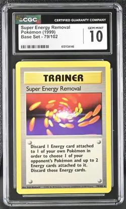 CGC 10 GEM MINT Super Energy Removal 1999 Base Set 79/102 Pokemon Card - Image 1