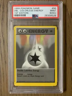 PSA 9 OC Pokemon DOUBLE COLORLESS ENERGY 1st EDITION Shadowless Base Set 96/102 - Image 1