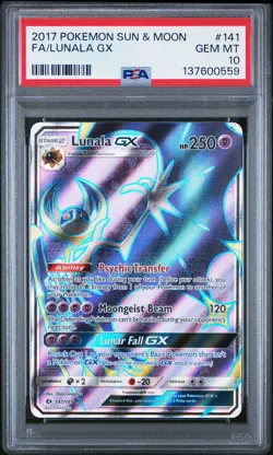 2017 POKEMON SUN & MOON #141 FULL ART/LUNALA GX PSA 10 - Image 1