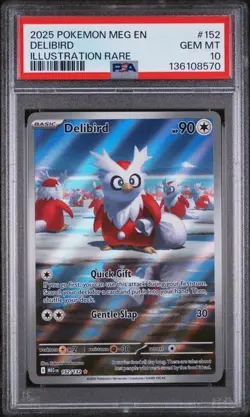 2025 Pokemon Mega Evolution #152 Delibird Illustration Rare PSA 10 Card GEM MINT - Image 1