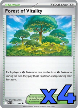 4x Forest of Vitality 117/132 Me01: Mega Evolution PLAYSET x4 - Pokemon TCG - NM - Image 1