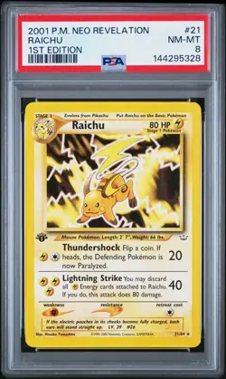 2001 POKEMON NEO REVELATION 1ST ED #21 RAICHU PSA 8 - Image 1