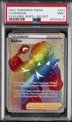 2021 POKEMON SWORD & SHIELD EVOLVING SKIES SECRET #224 FULL ART/RAIHAN PSA 9 - Image 1