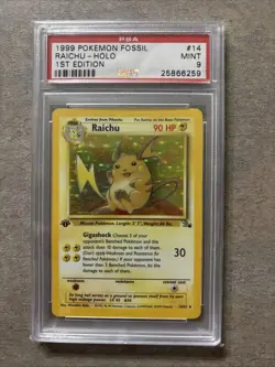1999 Pokemon Fossil 1st Edition Raichu Holo Rare PSA 9 - Image 1