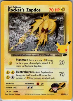 Rocket's Zapdos 15/132 Celebrations: Classic Collection - Pokemon Card - NM - Image 1