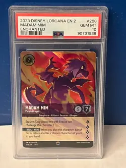 2023 DISNEY LORCANA EN 2 | ENCHANTED #208 MADAM MIM - PURPLE DRAGON PSA 10 - Image 1