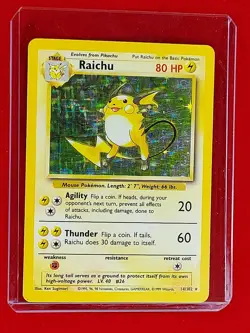 RAICHU 14/102 HOLO RARE BASE SET 1999 POKEMON CARD PC-79 - Image 1
