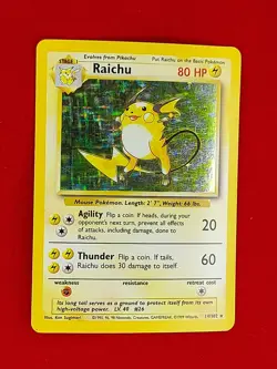 RAICHU 14/102 HOLO RARE BASE SET 1999 POKEMON CARD PC-79 - Image 2