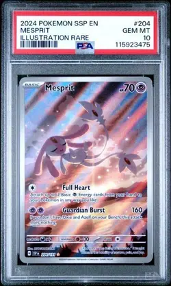 2024 POKEMON SSP EN-SURGING SPARKS ILLUSTRATION RARE #204 MESPRIT PSA 10 - Image 1