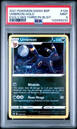 Umbreon Holo 129/203 Evolving Skies Three Pack Blisters Pokemon PSA 9 - Image 1