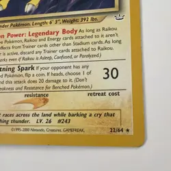 Pokemon TCG Raikou Neo Revelation Card 22/64 Unlimited Rare - Image 3
