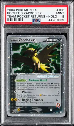 2004 POKEMON EX TEAM ROCKET RETURNS #106 ROCKET'S ZAPDOS EX HOLO PSA 9 - Image 1