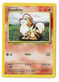 Growlithe 28/102 - Base Set - 4th print - Pokemon TCG - WoTC - 1999-2000 - LP - Image 1