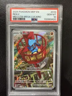 2025 POKEMON MEP EN-ME BLACK STAR PROMO #010 RIOLU PSA 10 - Image 1