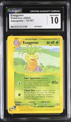 CGC 10 GEM MINT Exeggutor 12/147 Pokemon 2003 Aquapolis Pop 19 - Image 1