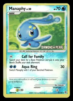 Pokemon Manaphy Holo Rare Diamond and Pearl 9/130 LP Reverse Holo Stamped - Image 1