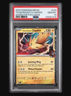 2025 POKEMON DRI GAMESTOP EXCLUSIVE #070 TEAM ROCKET'S ZAPDOS PSA 10 - Image 1