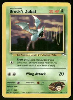 Pokemon Tcg Brock's Zubat #24 Pokemon Gym Heroes LP - Image 1