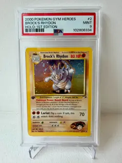 2000 POKEMON GYM HEOES — PSA 9 — BROCK'S RHYDON – HOLO 1ST EDITION #2 - Image 1