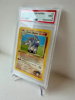 2000 POKEMON GYM HEOES — PSA 9 — BROCK'S RHYDON – HOLO 1ST EDITION #2 - Image 2