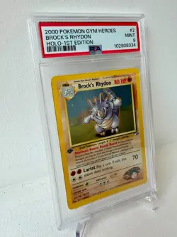 2000 POKEMON GYM HEOES — PSA 9 — BROCK'S RHYDON – HOLO 1ST EDITION #2 - Image 3