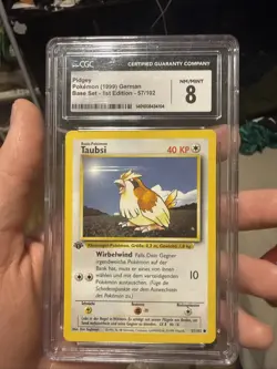 Pidgey 57/102 1st Edition Pokemon Base Set CGC 8 Mint - Image 1