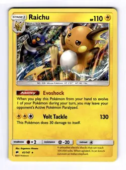 Raichu SM - Burning Shadows #41 (2017) Holo NM Pokemon - Image 1