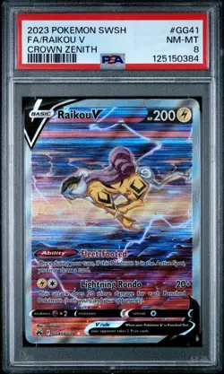 2023 POKEMON SWORD & SHIELD CROWN ZENITH #GG41 FULL ART/RAIKOU V PSA 8 - Image 1