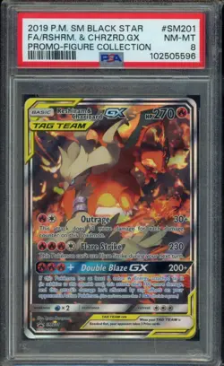 2019 POKEMON SM BLACK STAR PROMO #SM201 FULL ART/RESHIRAM & CHARIZARD GX PSA 8 - Image 1