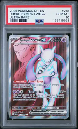 2025 Pokemon Dri EN-Destined Rivals Rocket's Mewtwo EX #213 PSA 10 - Image 1