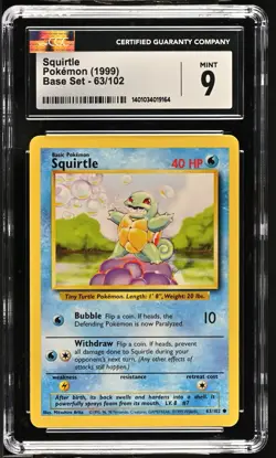 CGC 9 Squirtle 63/102 Base Set Pokemon 1999 - Image 1