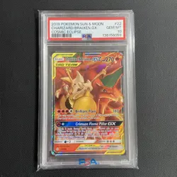 2019 POKEMON SM COSMIC ECLIPSE #22/236 CHARIZARD & BRAIXEN GX TAG TEAM PSA 10 - Image 1