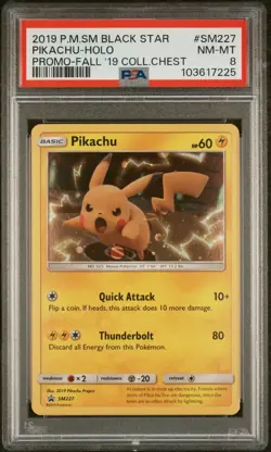 2019 POKEMON SM BLACK STAR PROMO FALL 2019 COLLECTOR CHEST PIKACHU-HOLO PSA 8 - Image 1