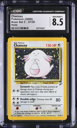 Pokemon CGC 8.5 Chansey Holo - Base Set 2 3/130 - Image 1