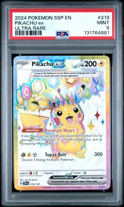 2024 POKEMON SSP EN-SURGING SPARKS ULTRA RARE #219 PIKACHU EX PSA 9 - Image 1