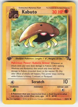 Kabuto 50/62 Common Fossil Pokemon 1st Edition LP - Image 1