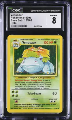 Pokemon CGC 8 Venusaur Holo - Base Set Unlimited 15/102 - Image 1