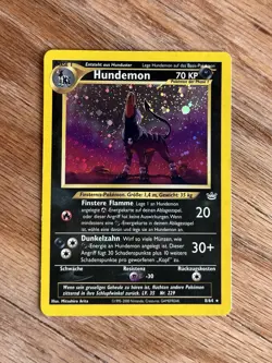 Houndoom Pokemon WOTC 2000 Neo Revelation German Hundemon 8 Double Holo Swirl LP - Image 4