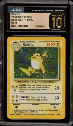 Pokemon Raichu Base Set Unlimited Holo Rare #14 CGC 10 Pristine - Image 1