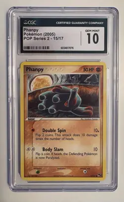 ⭐ CGC 10 GEM MINT ⭐ PHANPY POP Series 2 Pokemon Card 15/17 2005 ✨ Vintage ✨ - Image 1