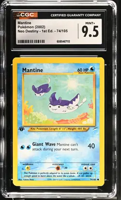 CGC 9.5 MINT+ Mantine 2002 Neo Destiny 1st Edition 74/105 Pokemon Card - Image 1