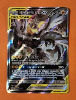 Pokemon Pikachu & Zekrom TCG Sun & Moon GX TAG TEAM GX Promo Holo SM168 Used - Image 1