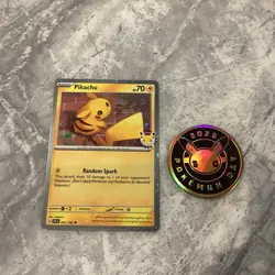 Pikachu 051/162 HOLO SWIRL Pokemon Day 30th Anniversary Stamped with Coin N/M - Image 2